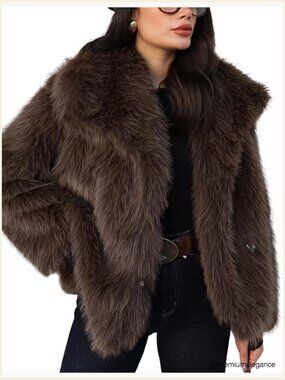 Cropped Faux Fur Coat Lapel Fluffy Shaggy Jacket Winter Warm